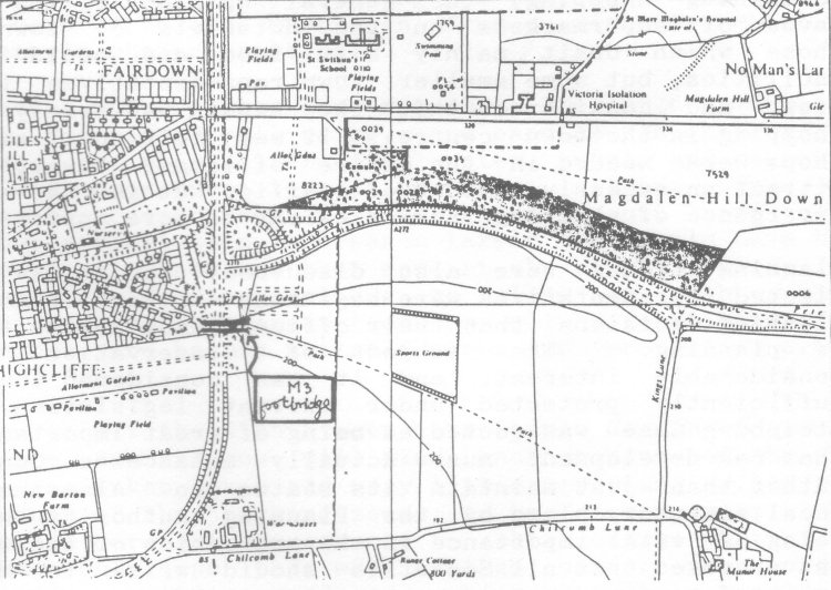 map showing Magdalen Hill Down
