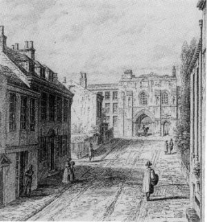 Lithograph of Owen Carter's drawing of Winchester High Street