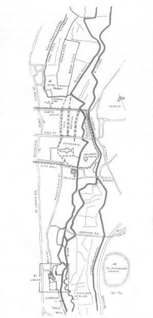 Map showing river through Winchester