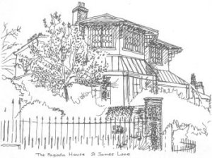 The Pagoda House, St James' Lane, drawn by Nick Bourne as part of Neighbourhood Studies