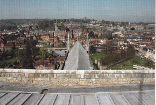 View of Winchester from Cathedral roof towards the west