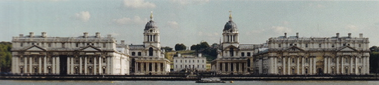 The view from the river through the Old Royal Naval College to the Queen's House