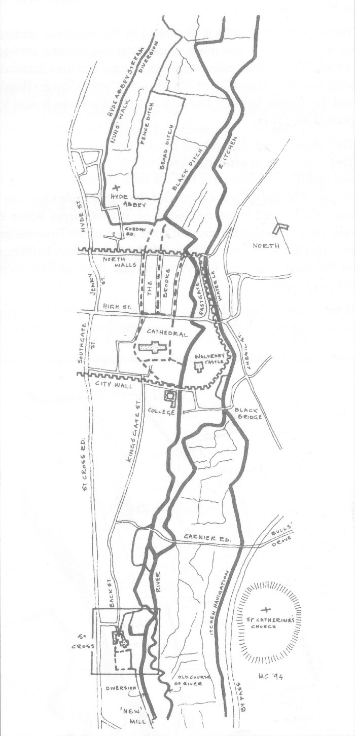 Map showing river through Winchester